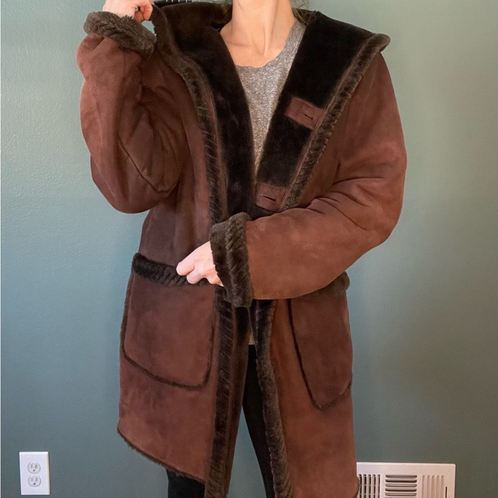 Vintage Faux Suede Chocolate Brown Cozy Winter Coat